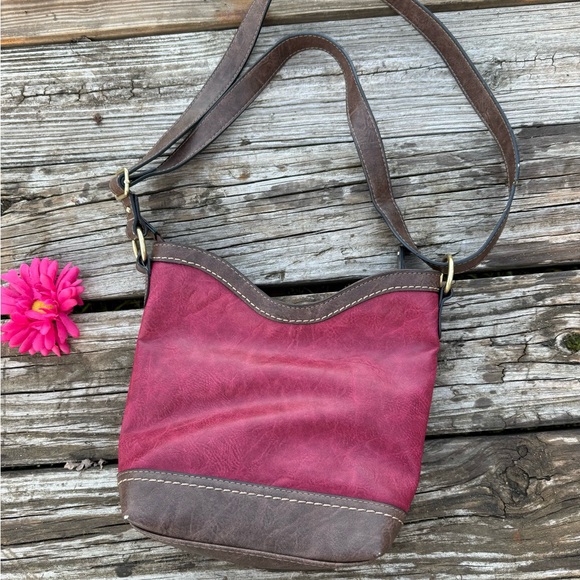 Born Concept B.O.C. Faux Leather Purse Bag Color Block Burgundy Chocolate - Picture 5 of 10